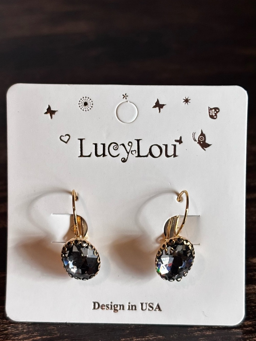 GoldTone Smoky Gray Crystal Rhinestone Drop‎ Earrings